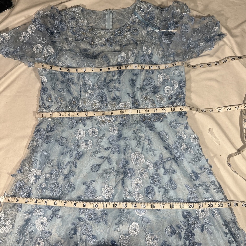 NWT MAC DUGGAL [‎ 12 ] 68193 Applique High Neck Puff Sleeve A Line Dress J2170 - Picture 5 of 11